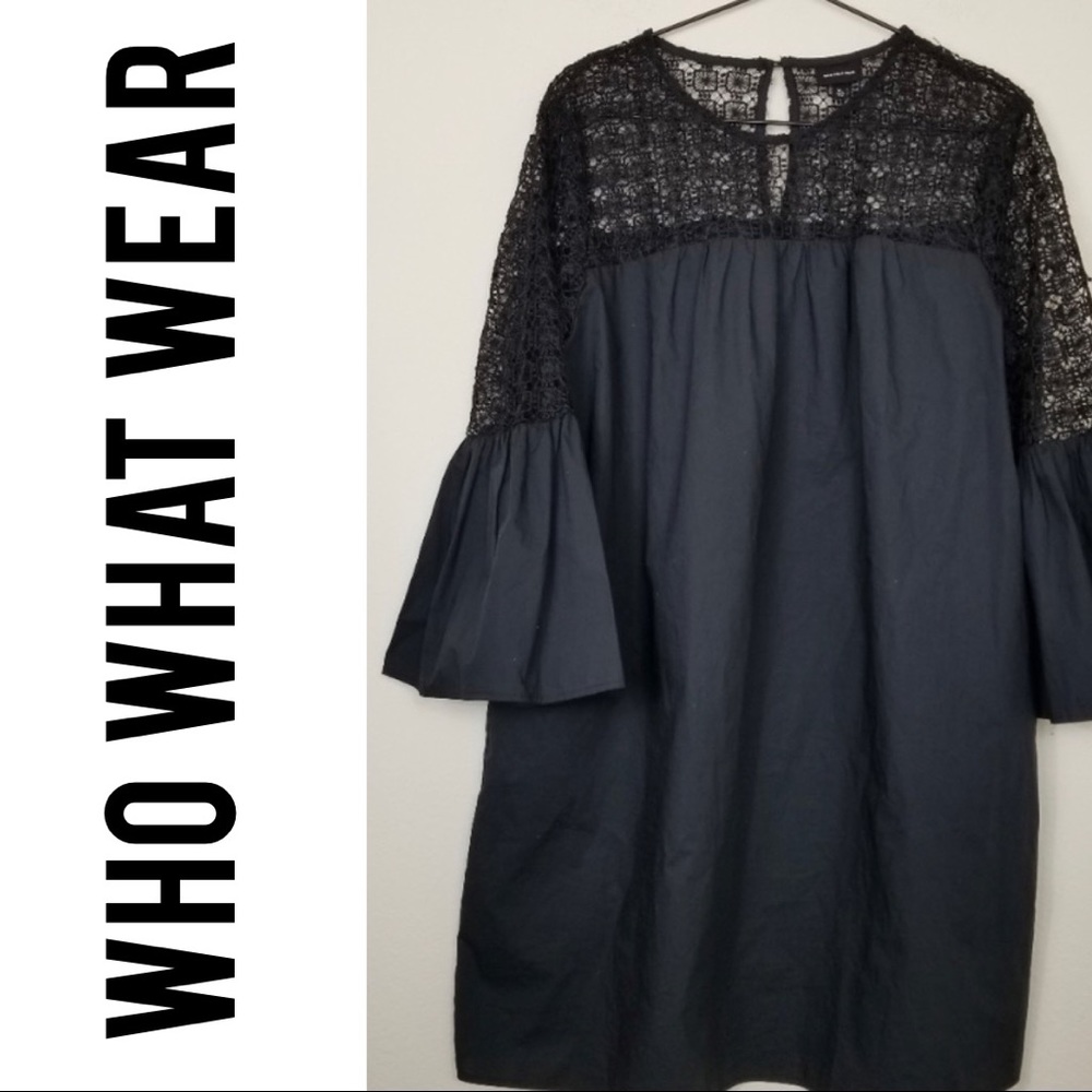 Who What Wear Black Eyelet Bell Sleeve Dress